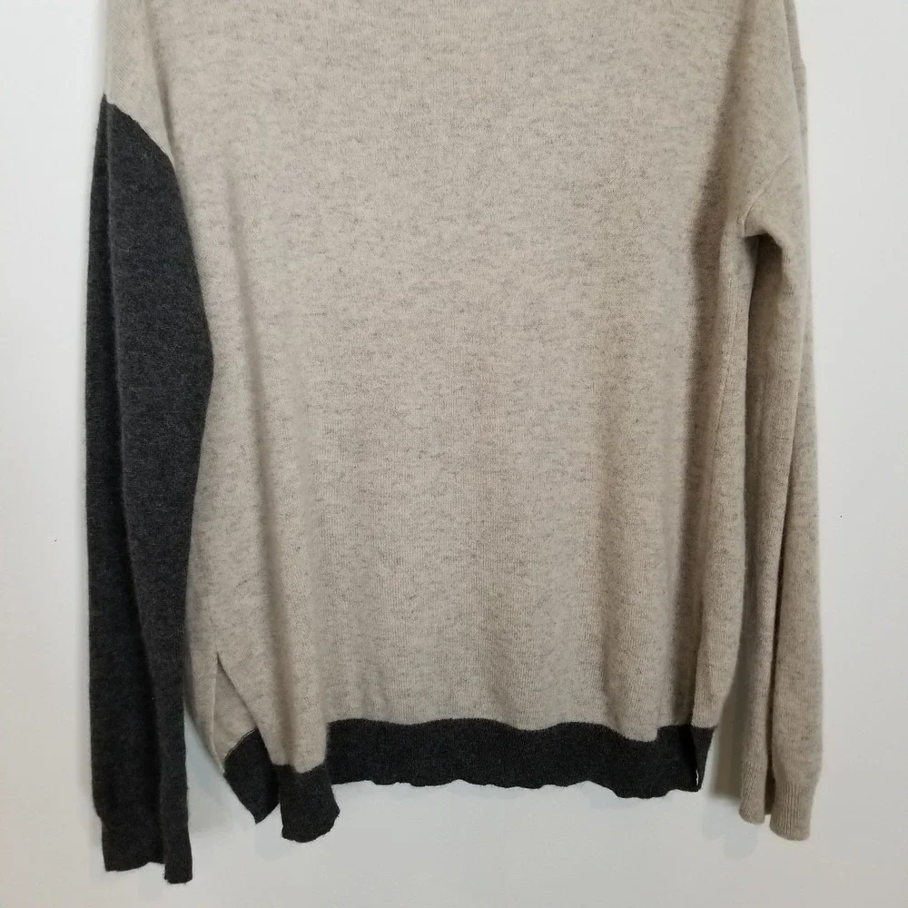 Knyt & Lynk Women 100% Cashmere Colorblock Pullover Sweater Sz L Beige‎ Gray